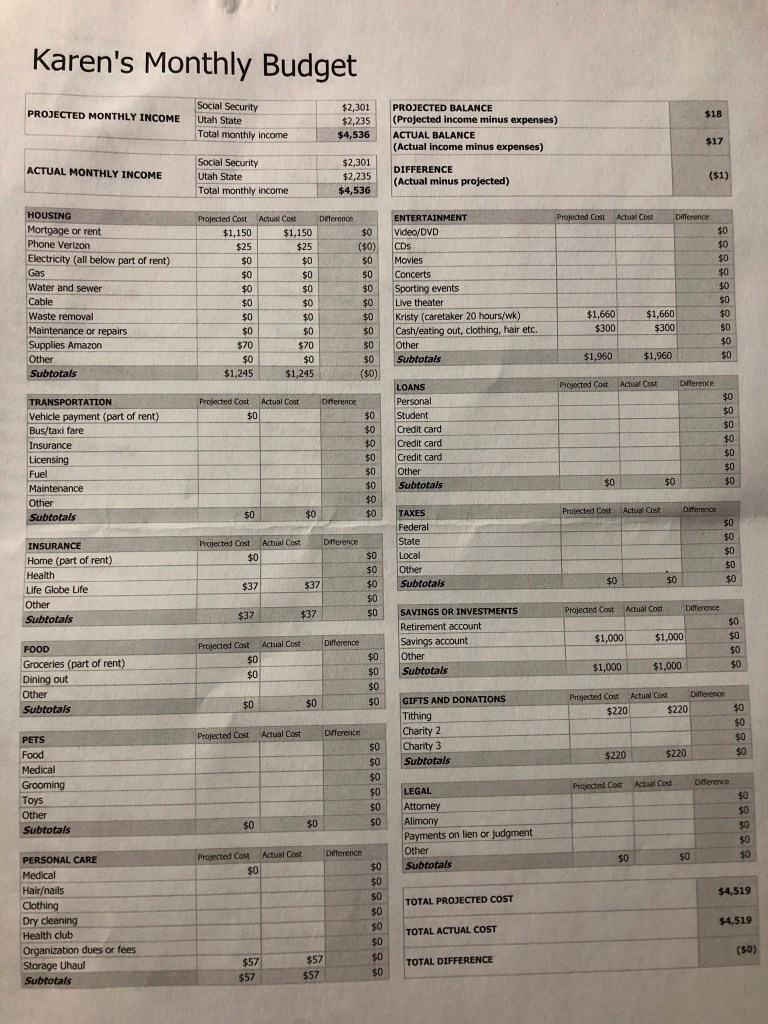 Budget Caregiver Expenses Alzheimers
